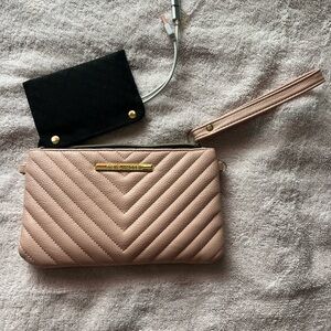 Steve Madden Pink and Black Quilted Clutch Wristlet